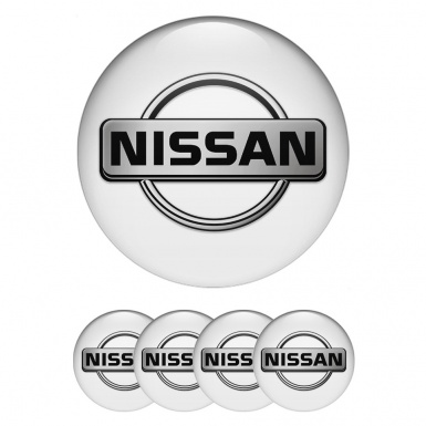 Nissan Domed Stickers for Wheel Center Caps White Fill Chromatic Logo