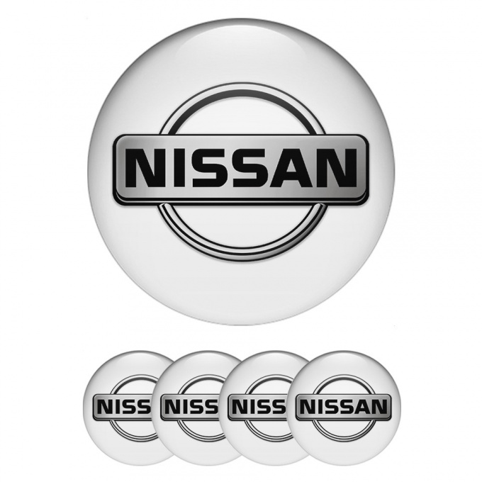 Nissan Domed Stickers for Wheel Center Caps White Fill Chromatic Logo