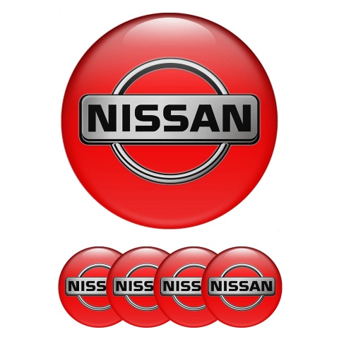 Nissan Silicone Stickers for Center Wheel Caps Red Fill Chromatic Logo