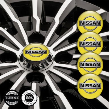 Nissan Domed Stickers for Wheel Center Caps Yellow Fill Chromatic Logo
