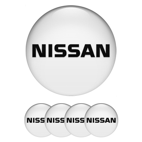 Nissan Center Wheel Caps Stickers White Base Heavy Black Logo