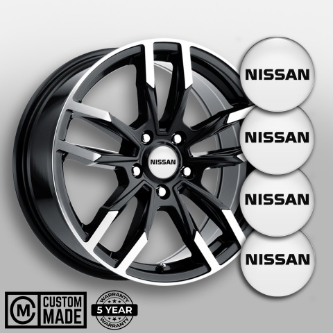 Nissan Center Wheel Caps Stickers White Base Heavy Black Logo