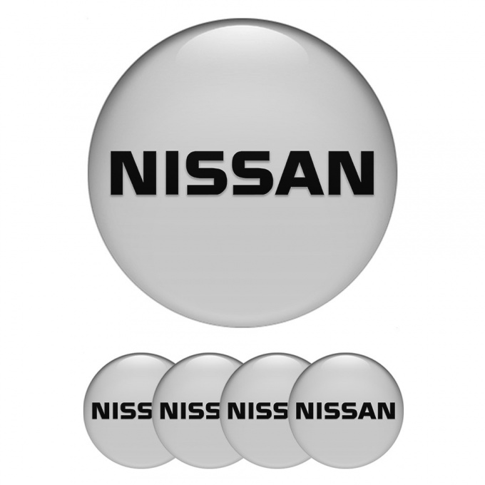 Nissan Silicone Stickers for Center Wheel Caps Grey Heavy Black Logo