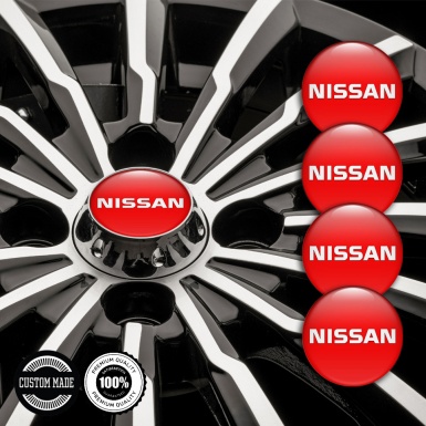 Nissan Emblems for Center Wheel Caps Red Fill White Bold Logo Edition