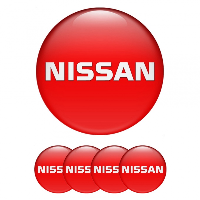 Nissan Emblems for Center Wheel Caps Red Fill White Bold Logo Edition