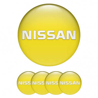 Nissan Wheel Stickers for Center Caps Yellow Base White Bold Logo Design