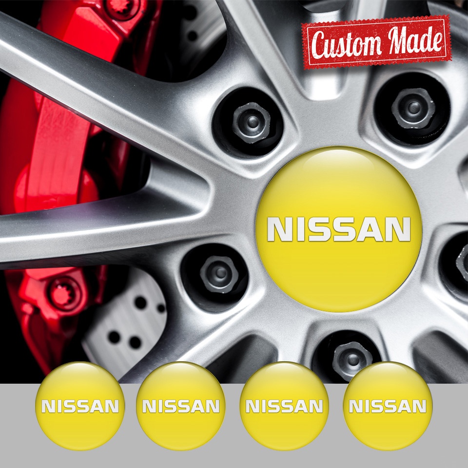 Nissan Wheel Stickers for Center Caps Yellow Base White Bold Logo ...