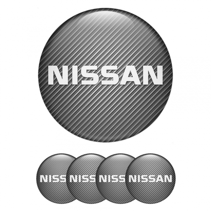 Nissan Center Caps Wheel Emblem Carbon Fiber White Bold Logo Motif