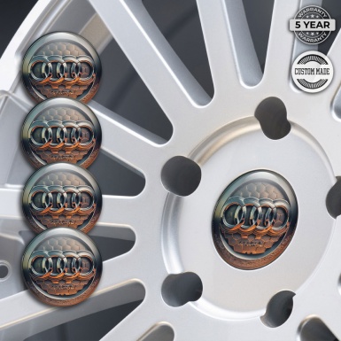 Audi Center Wheel Caps Stickers  Logo Copper Surface Hex Chrome Logo