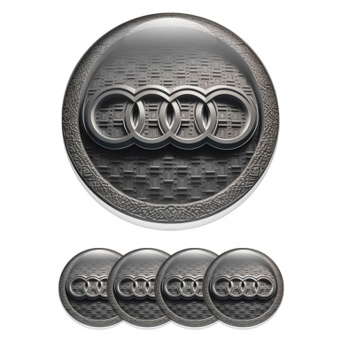 Audi Emblem for Center Wheel Caps Engraved Stone Ring Matte Logo