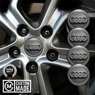 Audi Emblem for Center Wheel Caps Engraved Stone Ring Matte Logo
