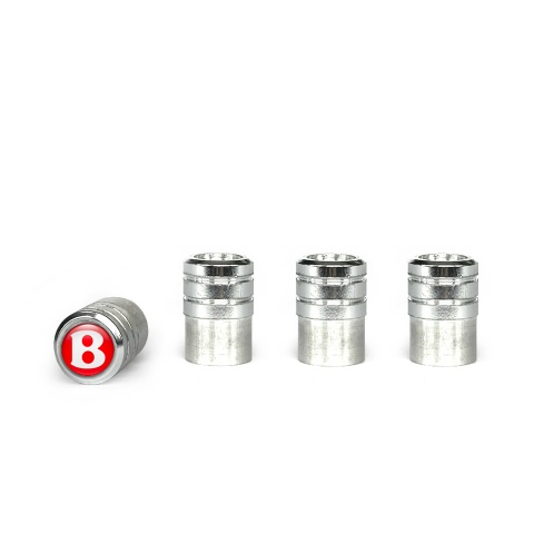 Bentley Valve Caps Aluminum 4 pcs Red Silicone Sticker with White Logo