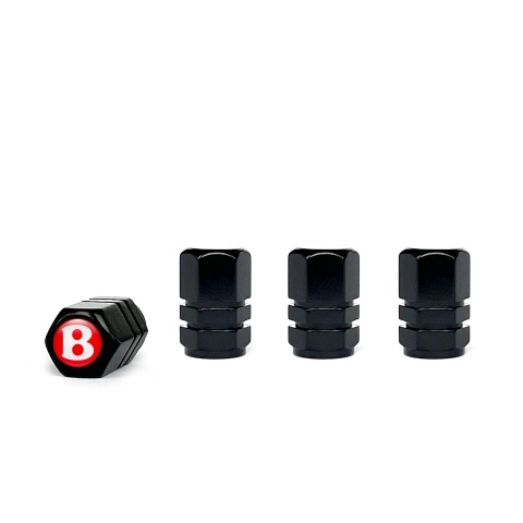 Bentley Valve Caps Black 4 pcs Red Silicone Sticker with White Logo