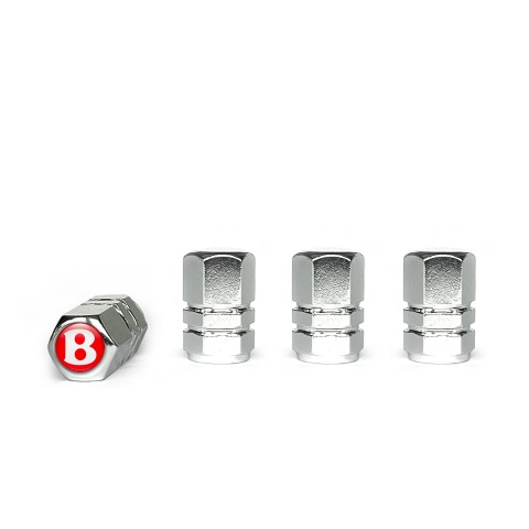 Bentley Valve Caps Chrome 4 pcs Red Silicone Sticker with White Logo