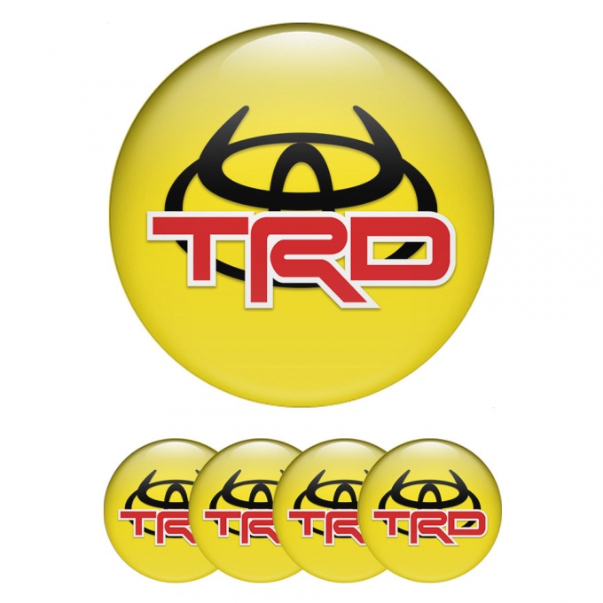 Toyota TRD Center Wheel Caps Stickers Yellow Base Red Evil Logo