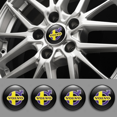 Volvo Stickers for Center Wheel Caps Black Fill Purple Yellow Classic Logo