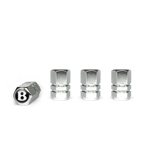 Bentley Valve Caps Chrome 4 pcs Black Silicone Sticker with White Logo