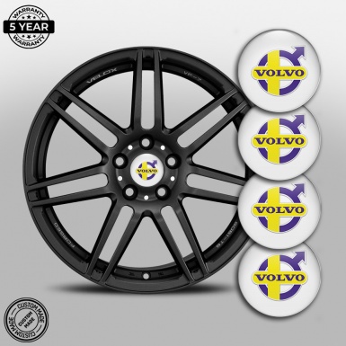 Volvo Domed Stickers for Wheel Center Caps White Fill Purple Yellow Logo