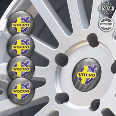 Volvo Emblem for Center Wheel Caps Carbon Texture Purple Yellow Motif