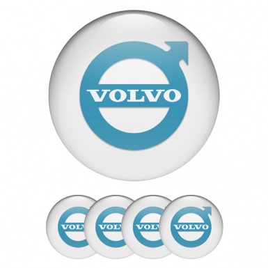 Volvo Silicone Stickers for Center Wheel Caps White Base Pastel Blue Logo