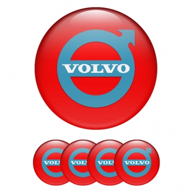 Volvo Domed Stickers for Wheel Center Caps Red Fill Pastel Blue Logo