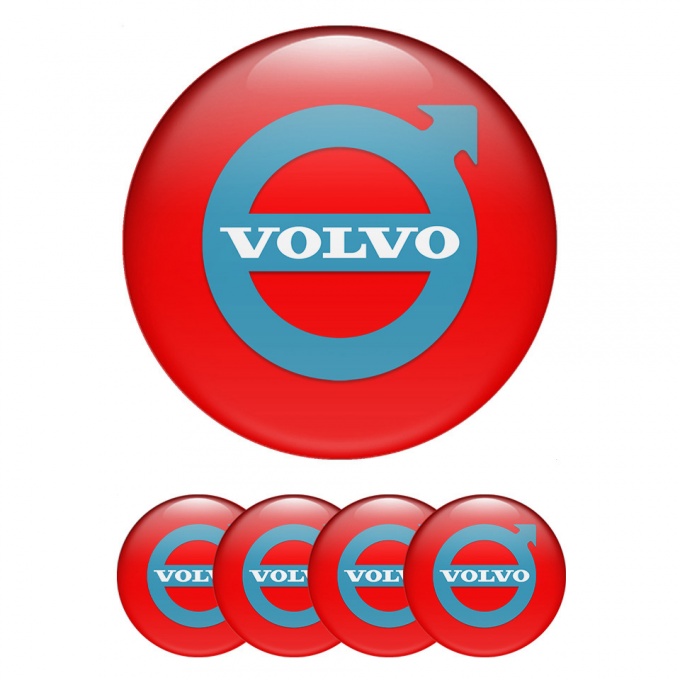 Volvo Domed Stickers for Wheel Center Caps Red Fill Pastel Blue Logo