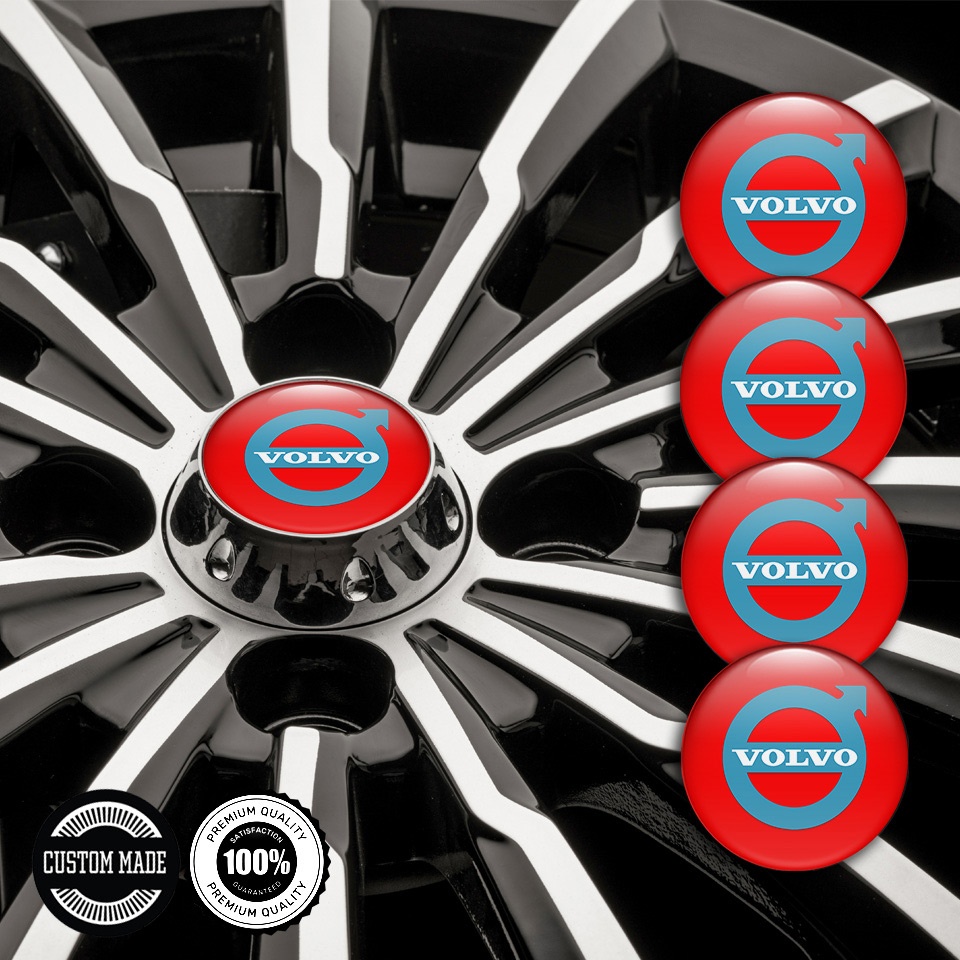 Volvo Domed Stickers for Wheel Center Caps Red Fill Pastel Blue Logo ...