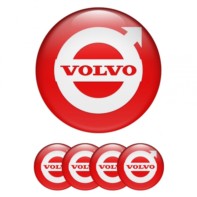 Volvo Emblems for Center Wheel Caps Red Base White Logo Edition