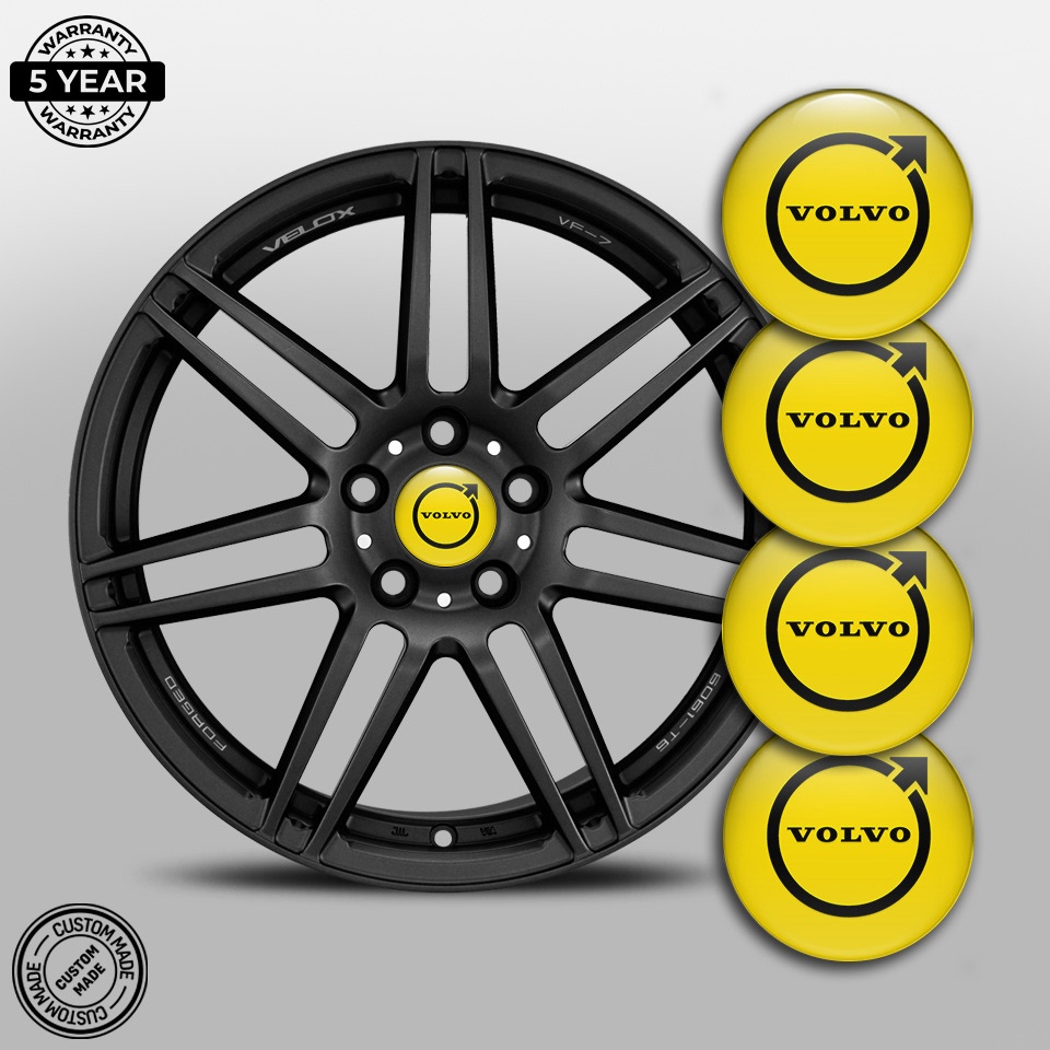 Volvo Wheel Stickers for Center Caps Yellow Fill Black Classic Logo ...