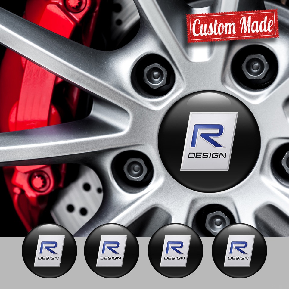 Volvo Stickers for Wheels Center Caps Black Base Blue R Design Logo ...