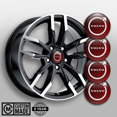 Volvo Emblems for Center Wheel Caps Red Honeycomb White Logo Motif