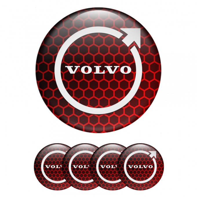 Volvo Emblems for Center Wheel Caps Red Honeycomb White Logo Motif