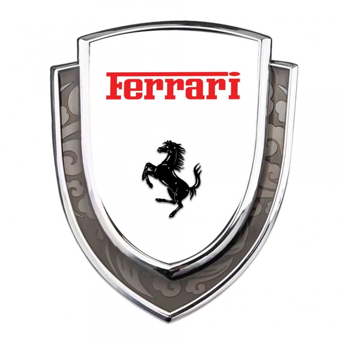 Ferrari Metal Domed Emblem Silver White Red Logo Black Horse Edition