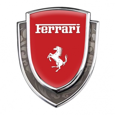 Ferrari Badge Self Adhesive Silver Crimson Background White Logo Design