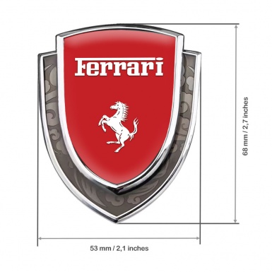 Ferrari Badge Self Adhesive Silver Crimson Background White Logo Design