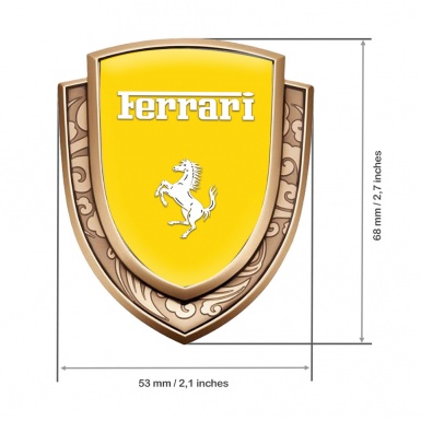 Ferrari Emblem Badge Self Adhesive Gold Yellow Base Pure White Logo