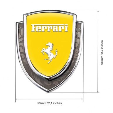 Ferrari Emblem Badge Self Adhesive Silver Yellow Base Pure White Logo