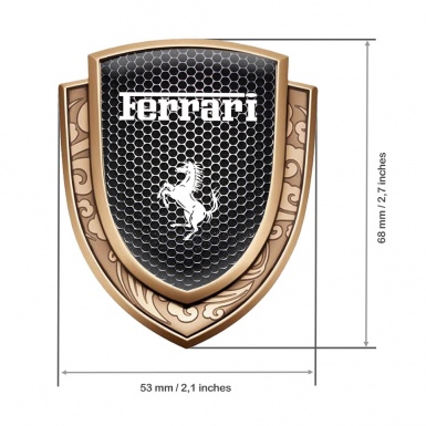 Ferrari Fender Emblem Badge Gold Perforated Steel Effect White Logo