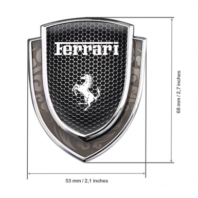 Ferrari Fender Emblem Badge Silver Perforated Steel Effect White Logo