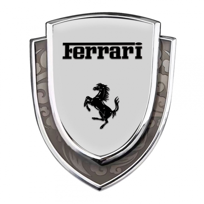 Ferrari Emblem Trunk Badge Silver Grey Fill Black Logo Edition