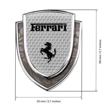 Ferrari Emblem Badge Silver Grey Honeycomb Black Logo Edition