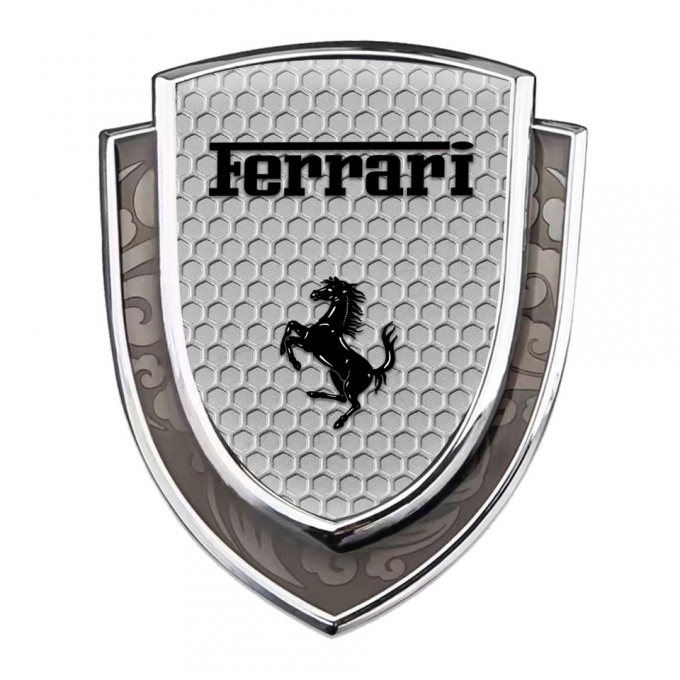 Ferrari Emblem Badge Silver Grey Honeycomb Black Logo Edition