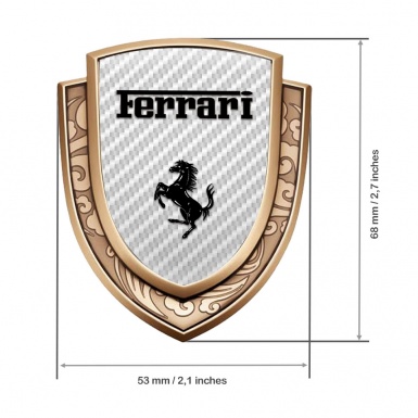 Ferrari Domed Emblem Gold White Carbon Fiber Black Logo Design