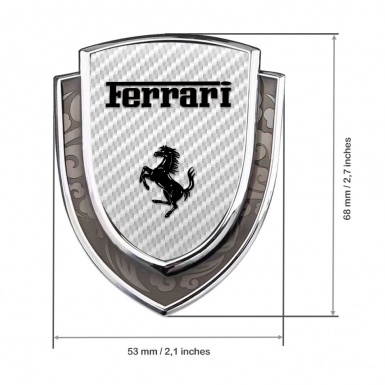 Ferrari Domed Emblem Silver White Carbon Fiber Black Logo Design