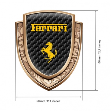 Ferrari Bodyside Domed Emblem Gold Black Carbon Fiber Yellow Logo