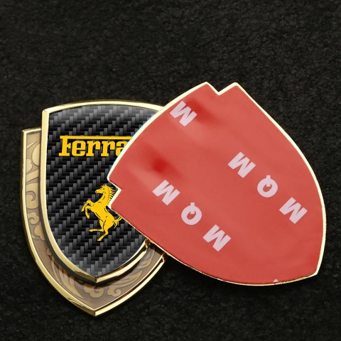 Ferrari Bodyside Domed Emblem Gold Black Carbon Fiber Yellow Logo