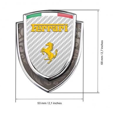 Ferrari Metal Domed Emblem Silver White Carbon Yellow Logo Italian Flag