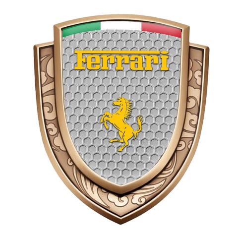 Ferrari Emblem Badge Self Adhesive Gold Honeycomb Yellow Logo Italian Flag