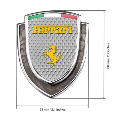 Ferrari Emblem Badge Self Adhesive Silver Honeycomb Yellow Logo Italian Flag