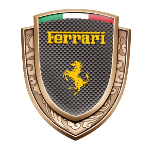 Ferrari Emblem Fender Badge Gold Grey Carbon Yellow Logo Italian Flag